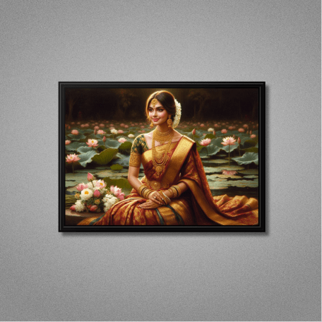 Indian Woman Digital Painting with Frame